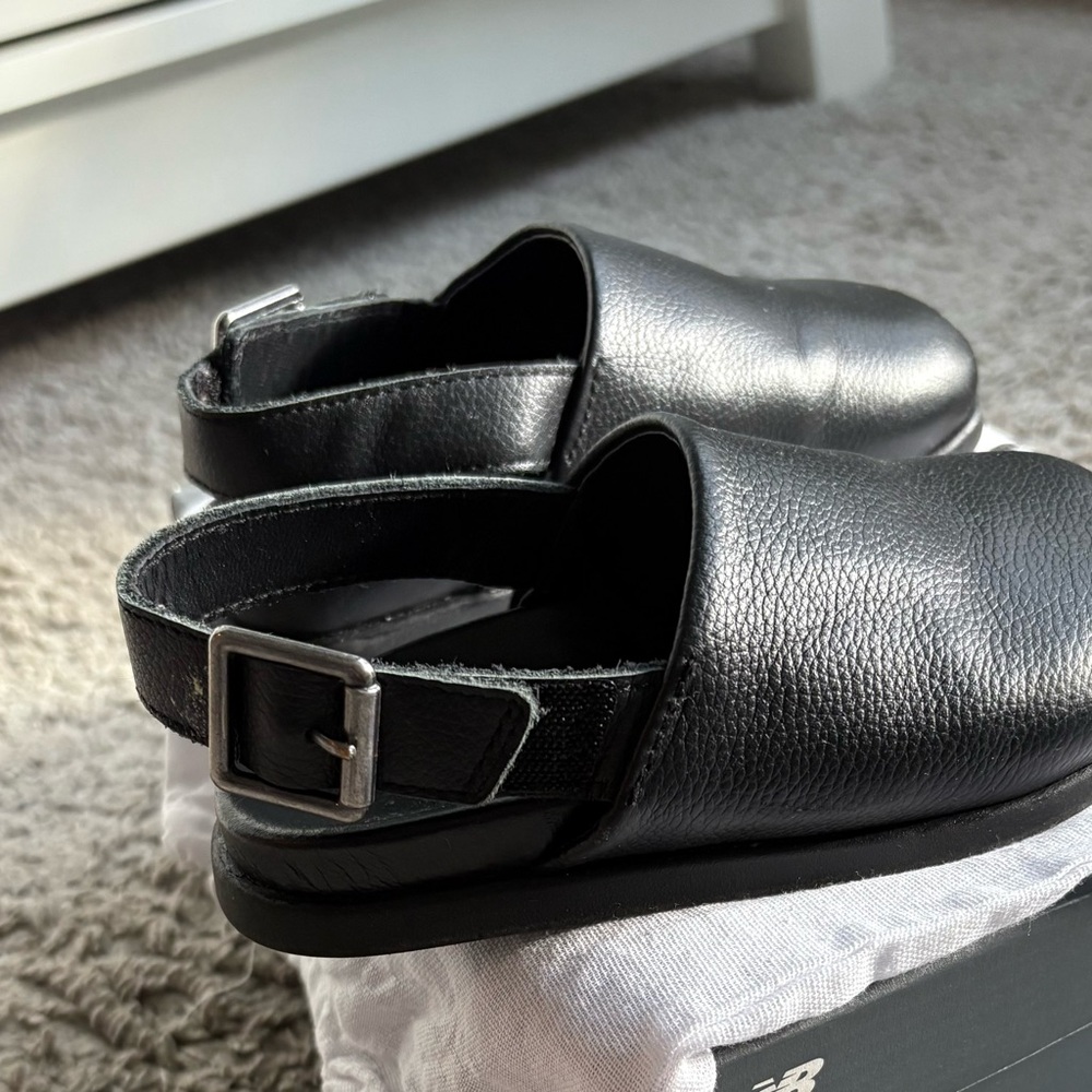 Black Leather Slingback Clogs